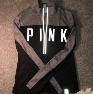 PINK Victoria's Secret Women's Black and Gray Quarter-Zip Top